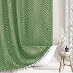 Siiluminisoy Dark Green Boho Shower Curtain Green Shower Curtain for Bathroom Fabric Tufted Chervon Textured Shower Curtains Elegant Cloth Shower Curtains Cute, 72" x72"