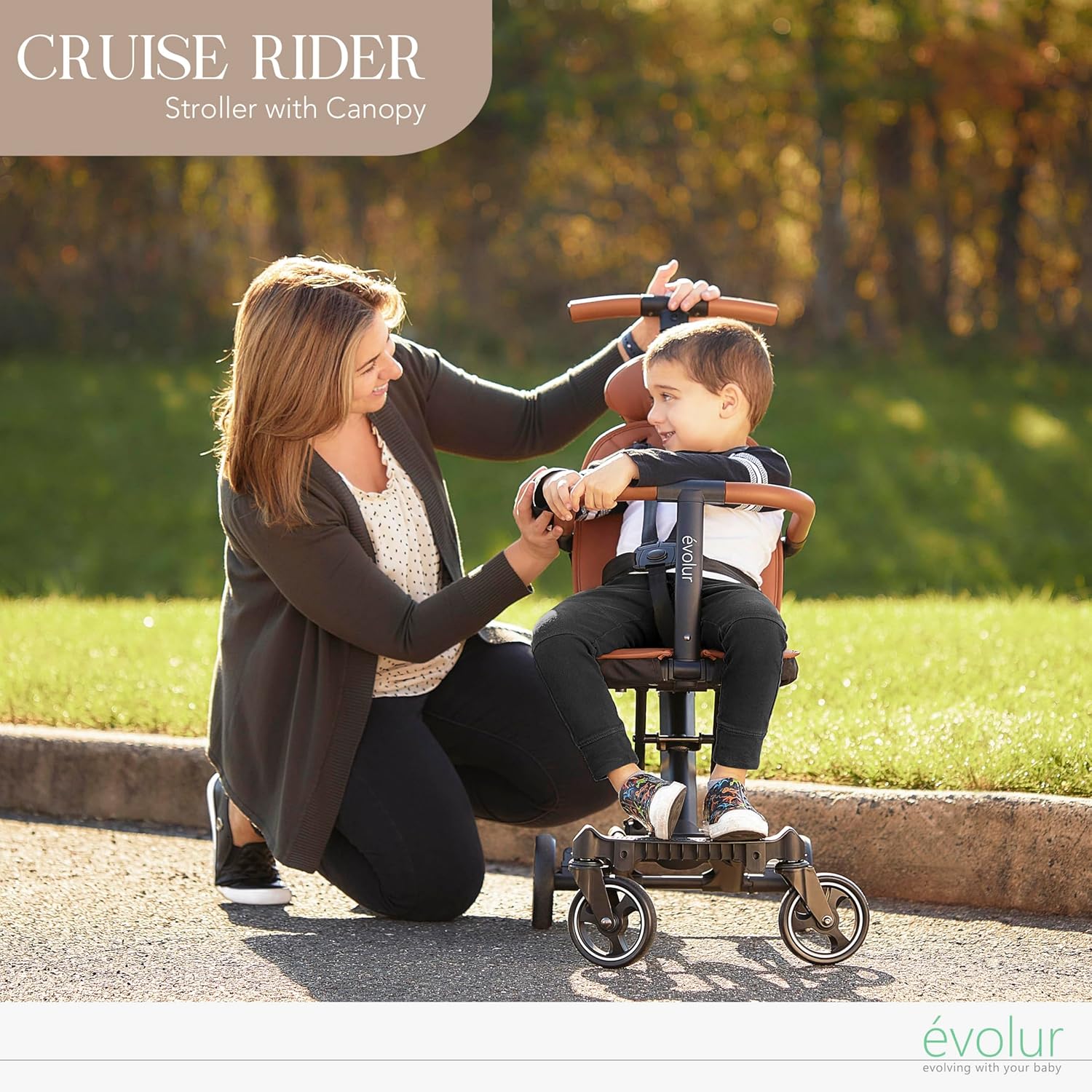 évolur Cruise Rider Stroller with Canopy, Lightweight Umbrella Stroller with Compact Fold, Easy to Carry Travel Stroller - Cognac