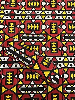 African Print Fabric | Red, White, Yellow, Black African Print Fabric | African Tribal Print Fabric | Angola African Prints Fabric- 6 Yards