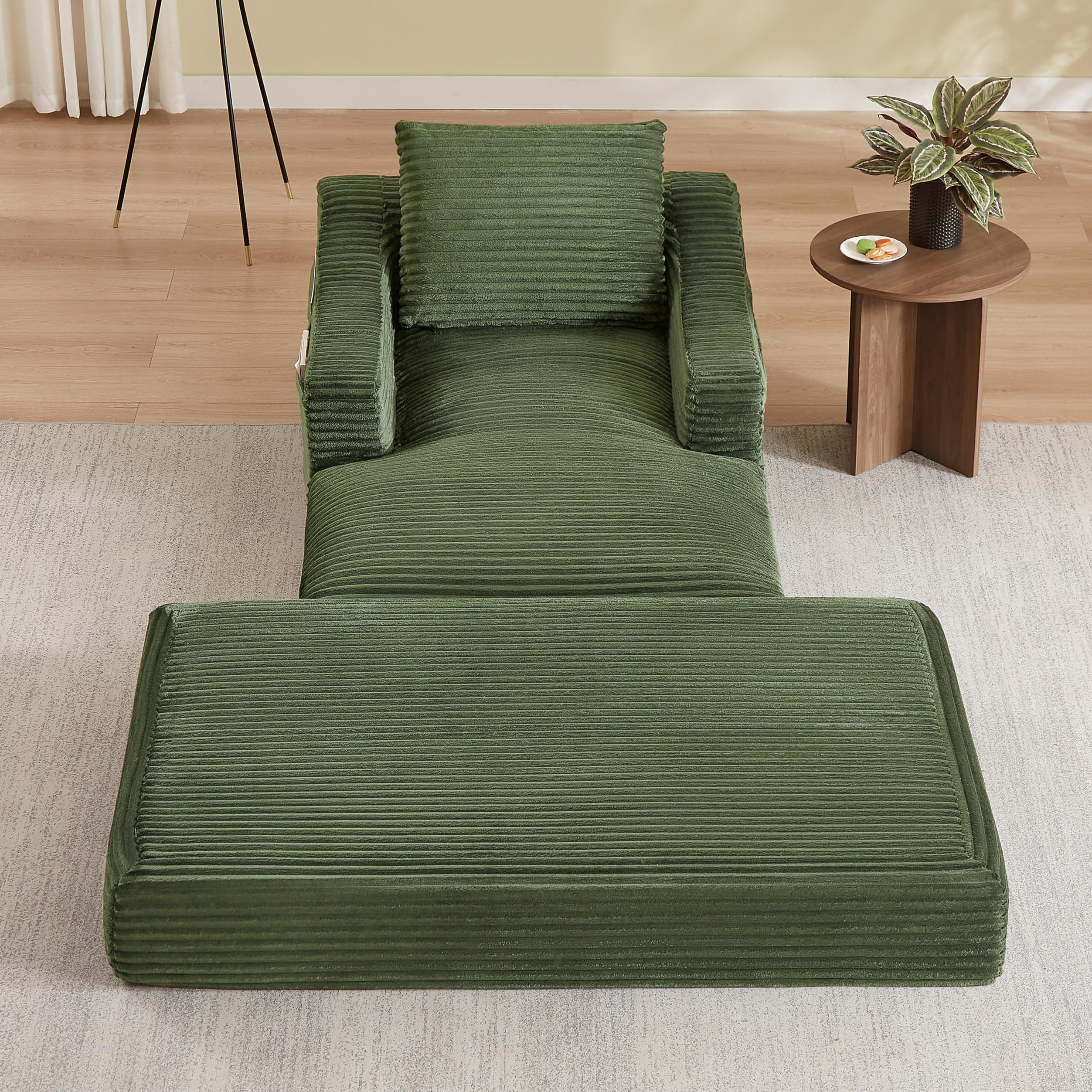 Sofá chaise longue de 160 cm, sofá de suelo sin boneless y sofá cama con función de dormir, sin montaje, diseño de doble capa, sofá reclinable suave para salón, oficina y apartamento (beige)