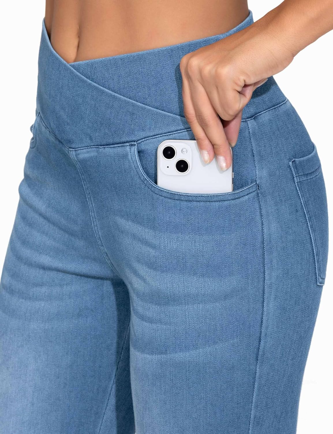 THE GYM PEOPLE Women's V Cross Denim Jegging Pants High Waisted Stretchy Skinny Jean Leggings with Pockets - Image 4