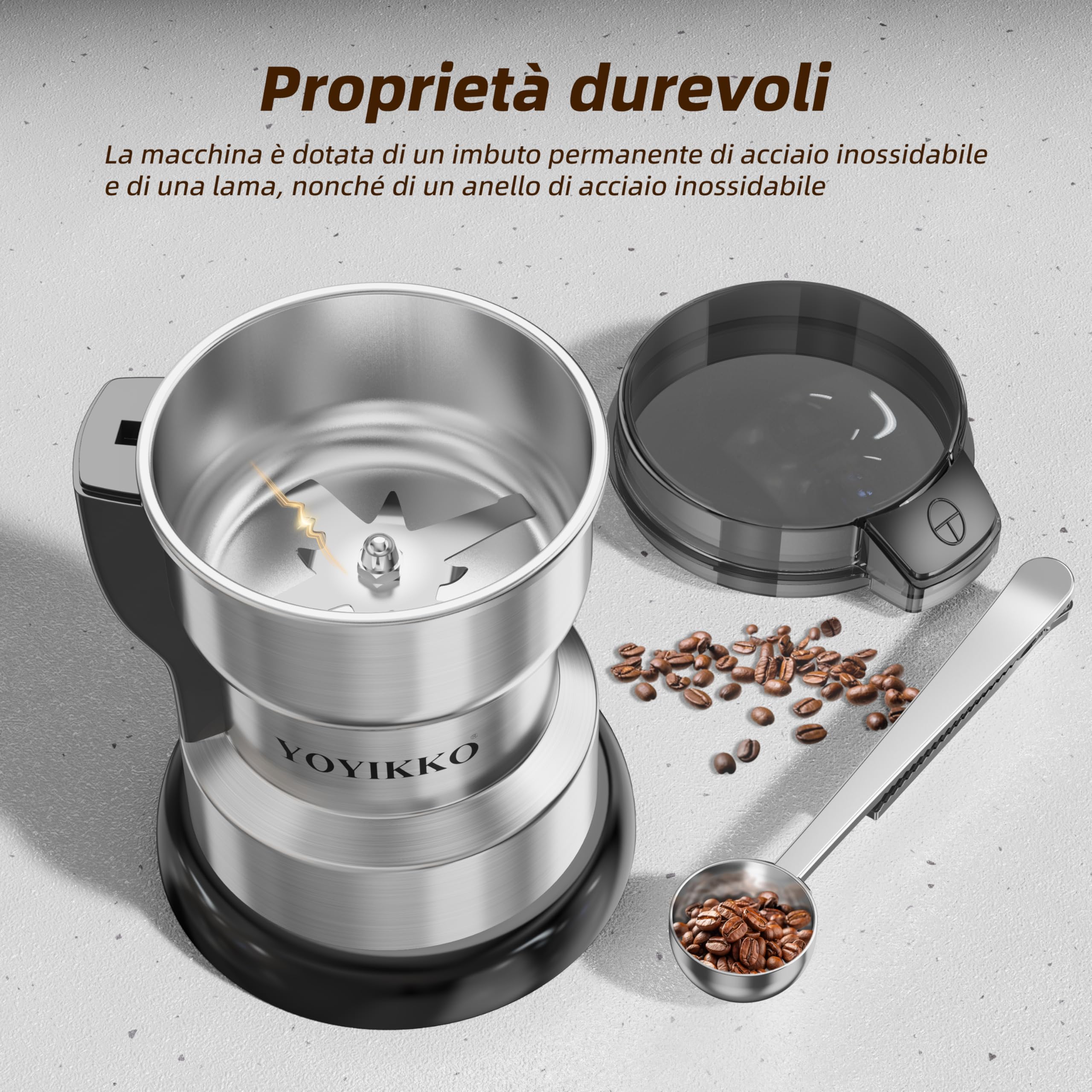 Macina Caffe' Elettrico 300W, Macinacaffè, Macinatura Regolabile Macina Caffe per Espresso/Gocciolamento/Versamento. Macinacaffè Per caffè, spezie e altri alimenti (Argento-148)