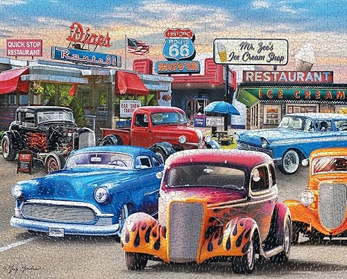 Miniatura 8 de Springbok 's Classic Car Show - Rompecabezas de 1000 piezas para adultos exhibe hot rods y autos clásicos en todo su colorido esplendor. Fabricado