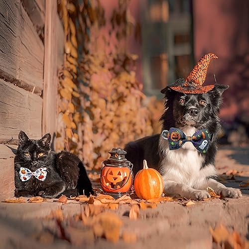 Miniatura 8 de Paquete de 2 collares de perro de Halloween con corbatín, linterna de gato y collar de calabaza para perros pequeños, medianos y grandes, mascotas y