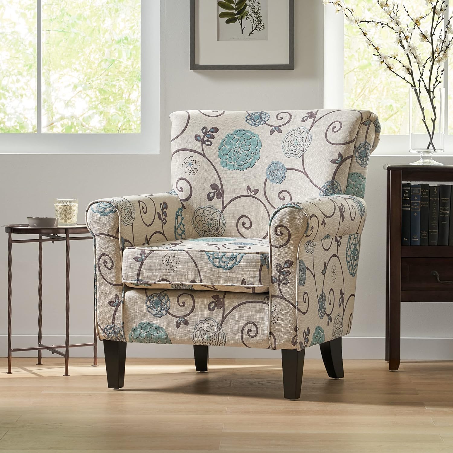 Christopher Knight Home Roseville Fabric Floral Club Chair, Blue Flowers