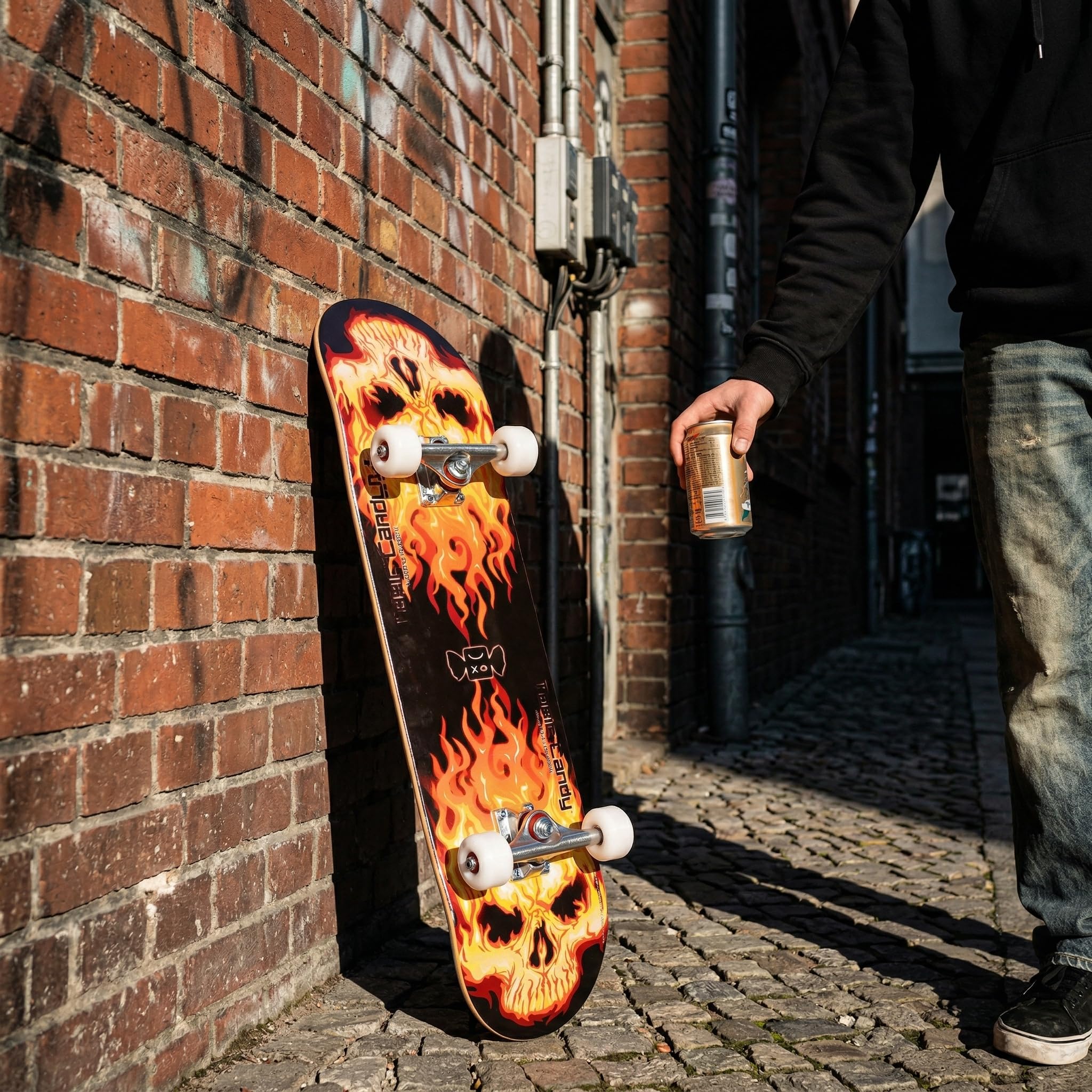 Skateboard Professionnel Double Kick,81 cm en érable, roulements ABEC-7, Roues en PU 95A, Design Graphique personnalisé (81cm, Feu Rouge)