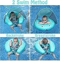 Vista 3 de Mambobaby - Flotador autoinflable plegable comprimible para bebé con toldo para el sol, color rosa