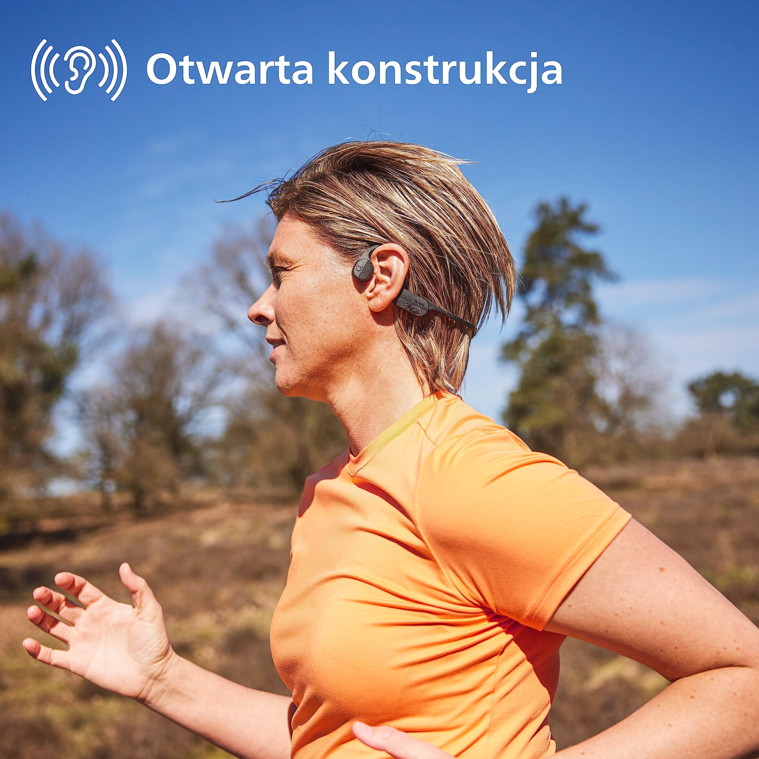PHILIPS TAA5608BK/00 Bezprzewodowe Słuchawki Sportowe Otwarta Konstrukcja | Przewodzenie Kostne | Dźwięk Bluetooth LE i LC3 | Wodoodporność IPX5 | 6 h Odtwarzania | Diody LED | Mikrofon | Czarne