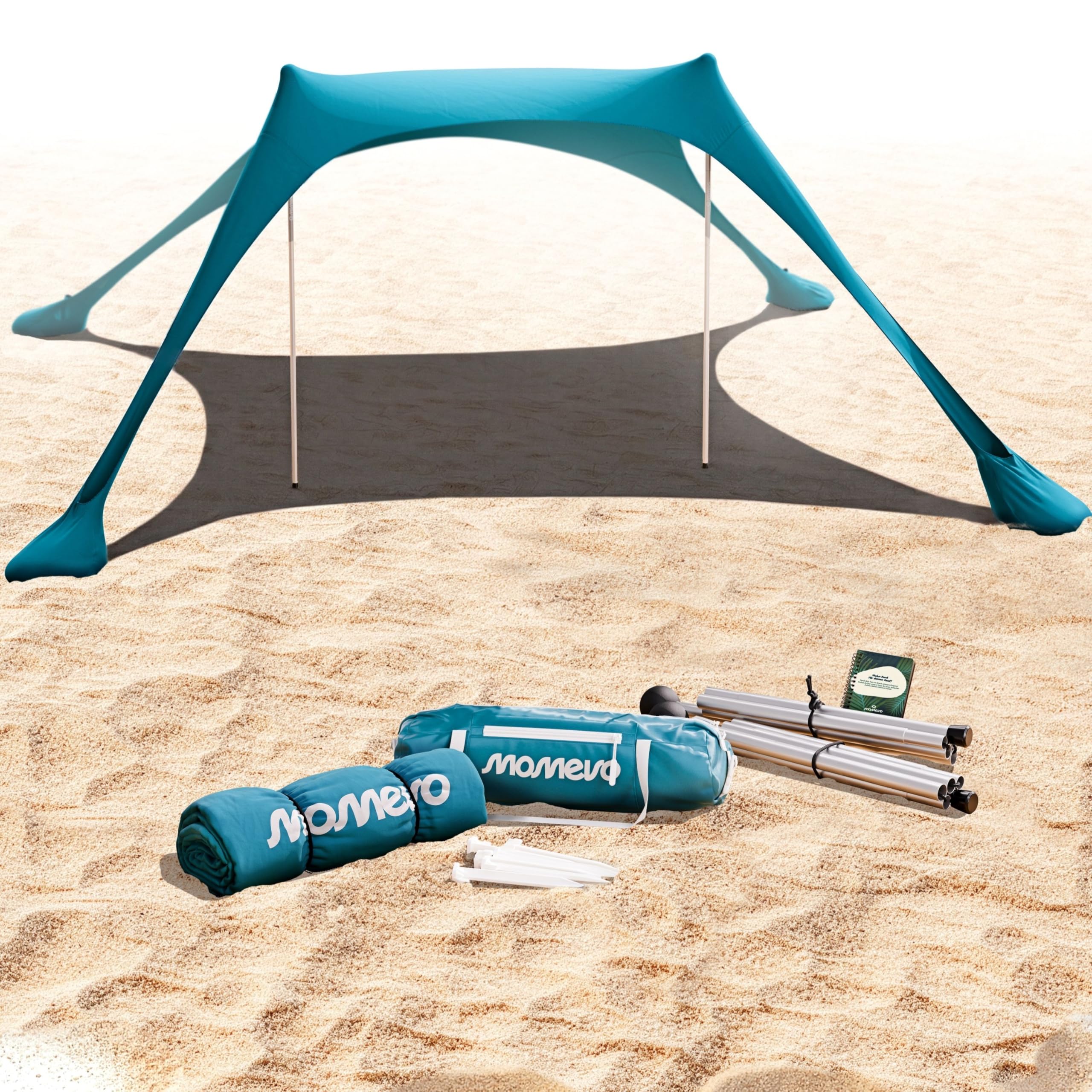 Sunsail Strandzelt Sonnensegel Strand UV Schutz UPF50+ windstabil leicht Next Level Strandmuschel 2 Stangen Petrolblau