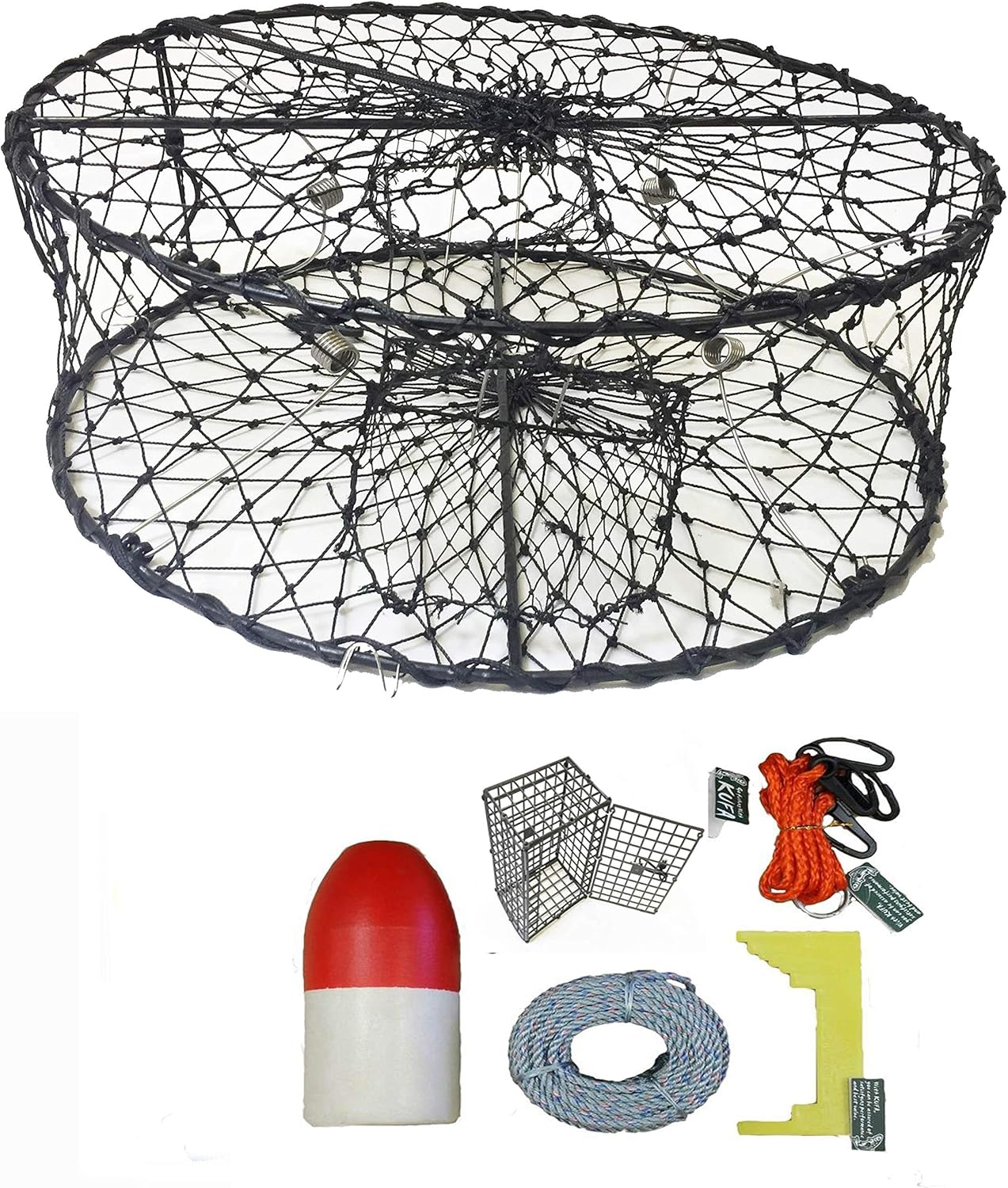 KUFA Sports Foldable Crab Trap with 11" Red/White Floats, Harness, Bait case & Crab Caliper Combo (CT50+CEC1)