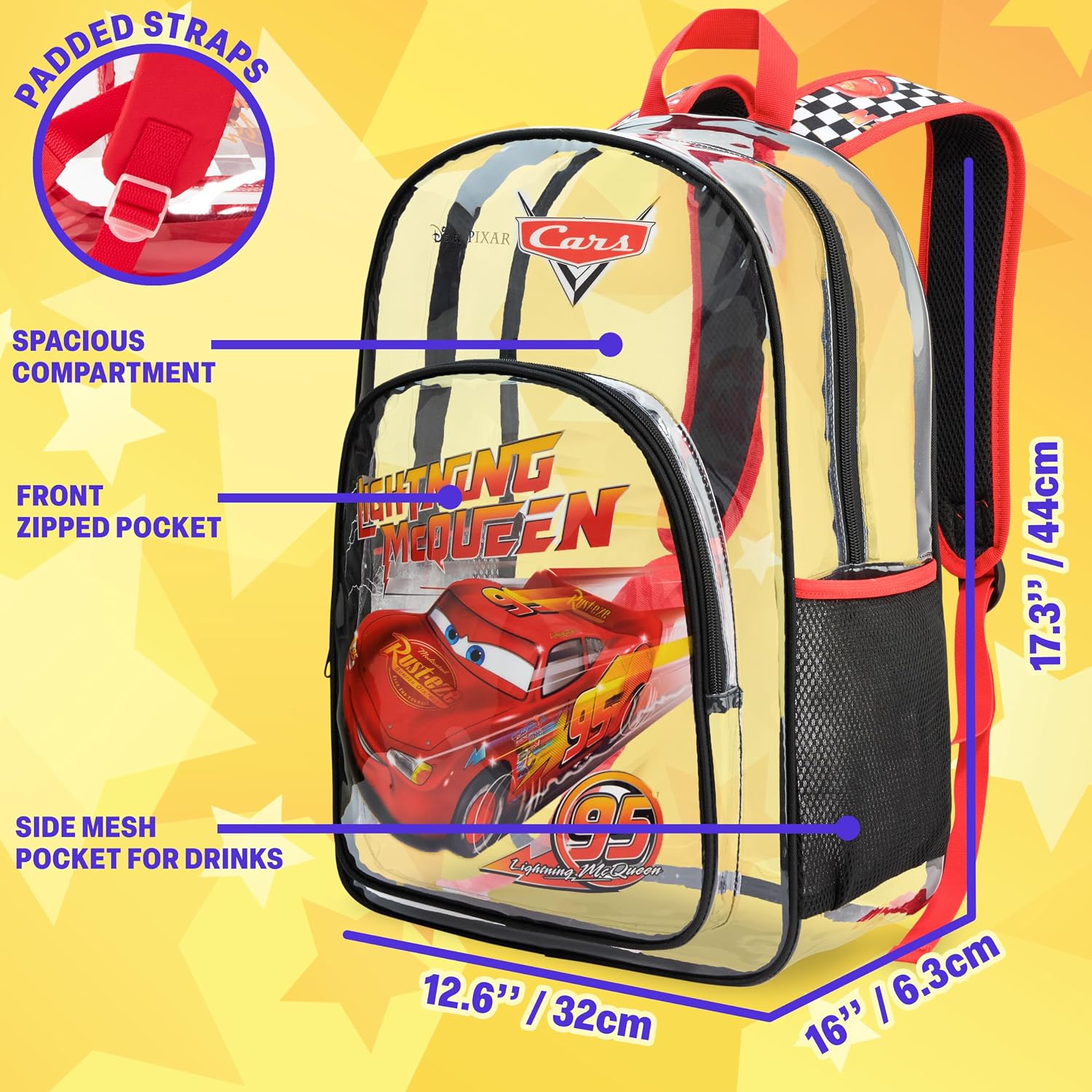 Get Trend Disney Cars Lightning McQueen Boys Clear Backpack for School