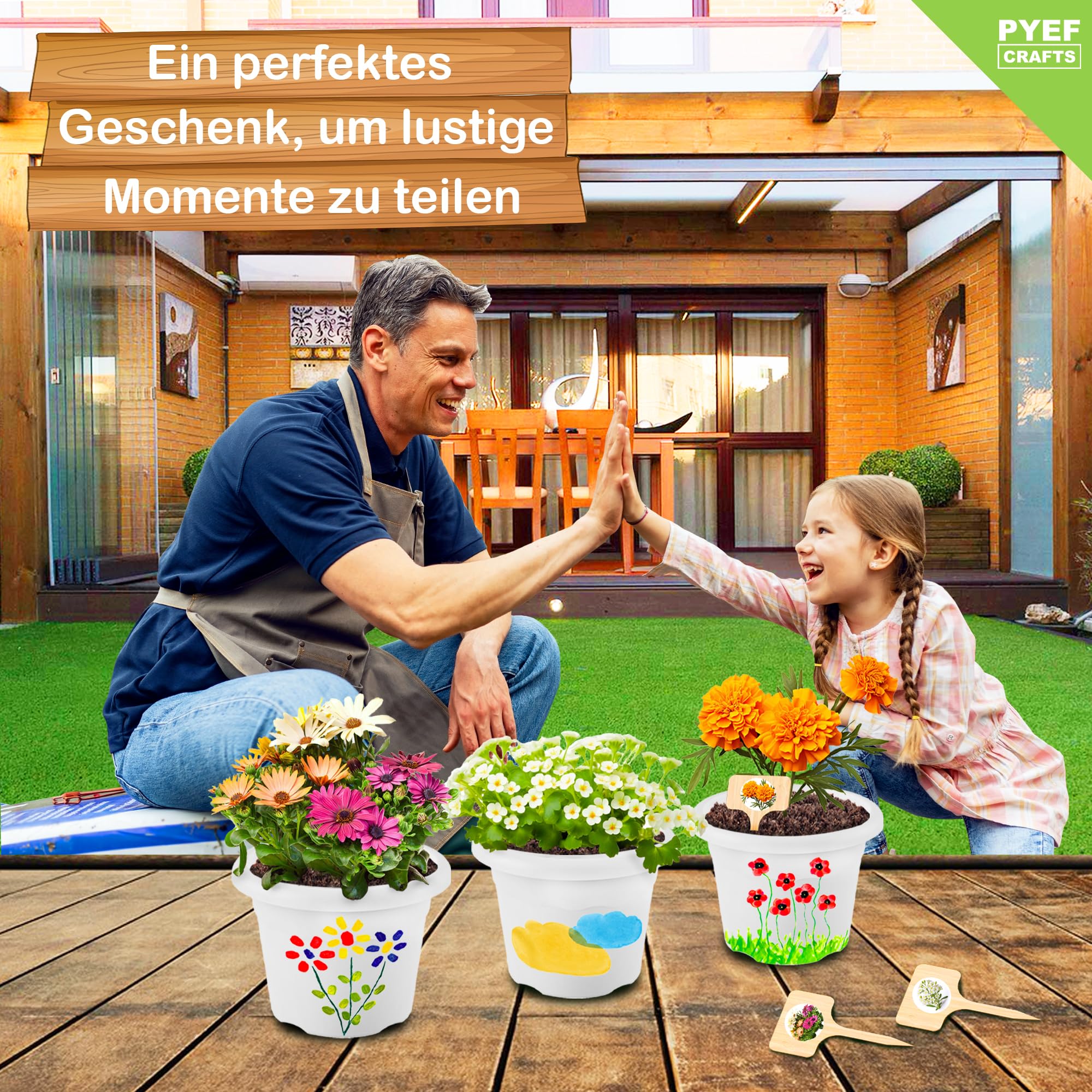 PYEF CRAFTS Pflanzset Kinder Anzuchtset Kinder Gartenset - Gärtner Set & Blumen Anzuchtset - Gartenset Pflanzen Set - Mini Garten Anzuchtsets für Blumen & Kräuter