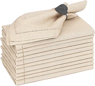 Ruvanti Premium Linen Napkins Set of 12-20x20 Inch, Classic Hemstitch, M...