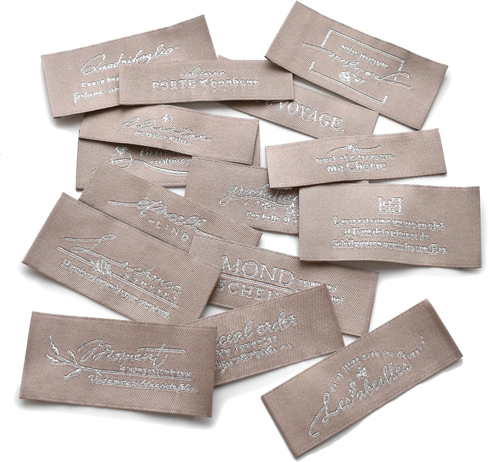 MYMama Original Tag, Luxury Embroidered Tag, Handmade, Gold, Elegant, Glitter, Handmade, Stylish (Beige x Silver)