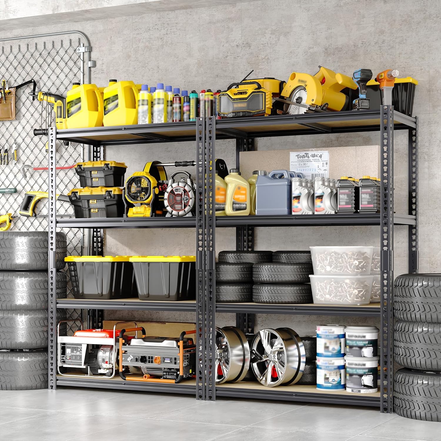 Heavy Duty Garage Shelving Unit, 4 Tier 2560LBS Standing Metal Storage Shelves Rack for Warehouse Basement Pantry, Industrial Adjustable Shelf with MDF Board, Easy Assemble, 60" H x 48" W x 24" D