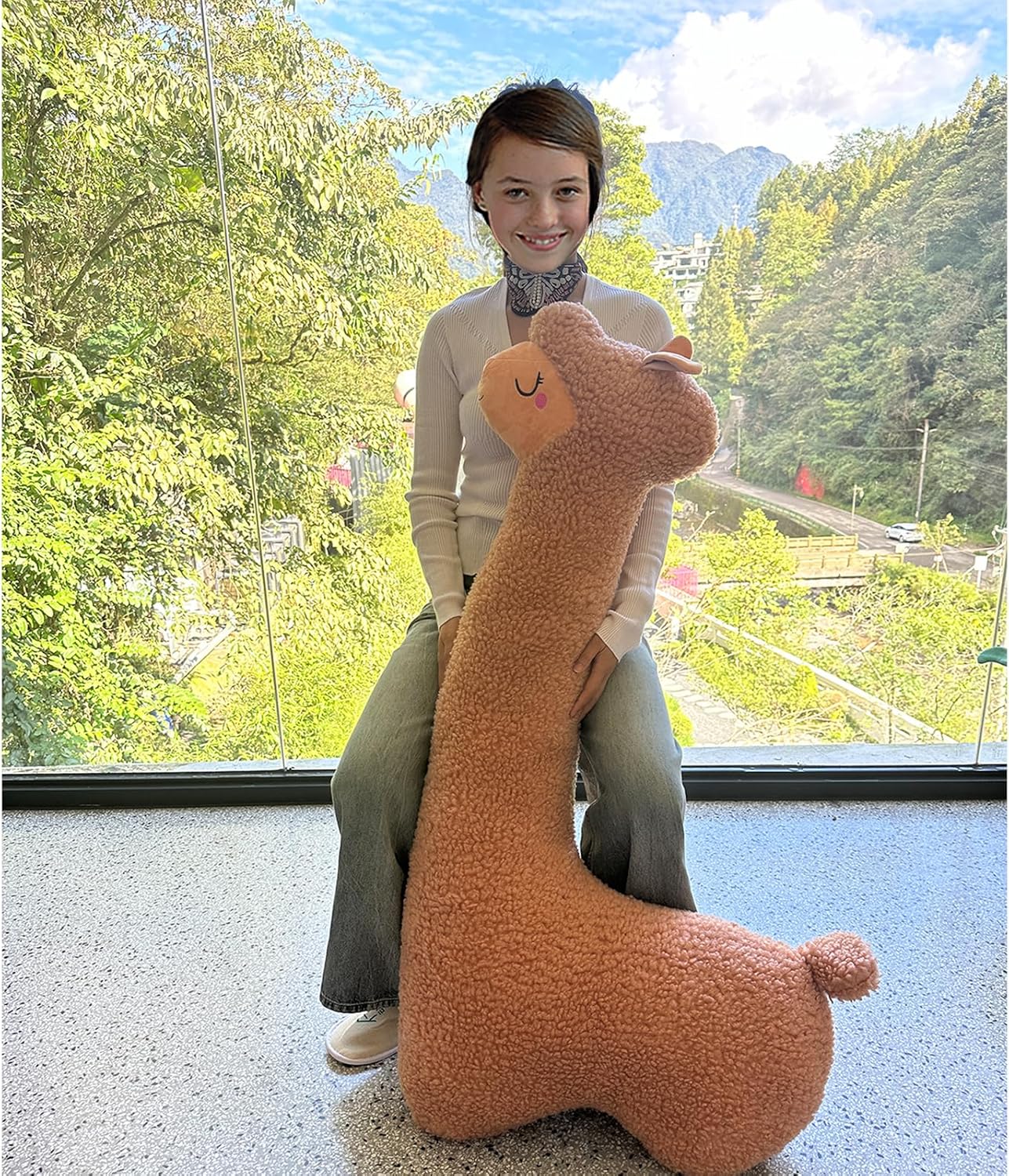 Hofun4U Llama Plush Pillow, 39 Inch Alpaca Plush Long Body Pillow, Alpaca Stuffed Animal, Christmas Holiday Birthday Gift (Brown)