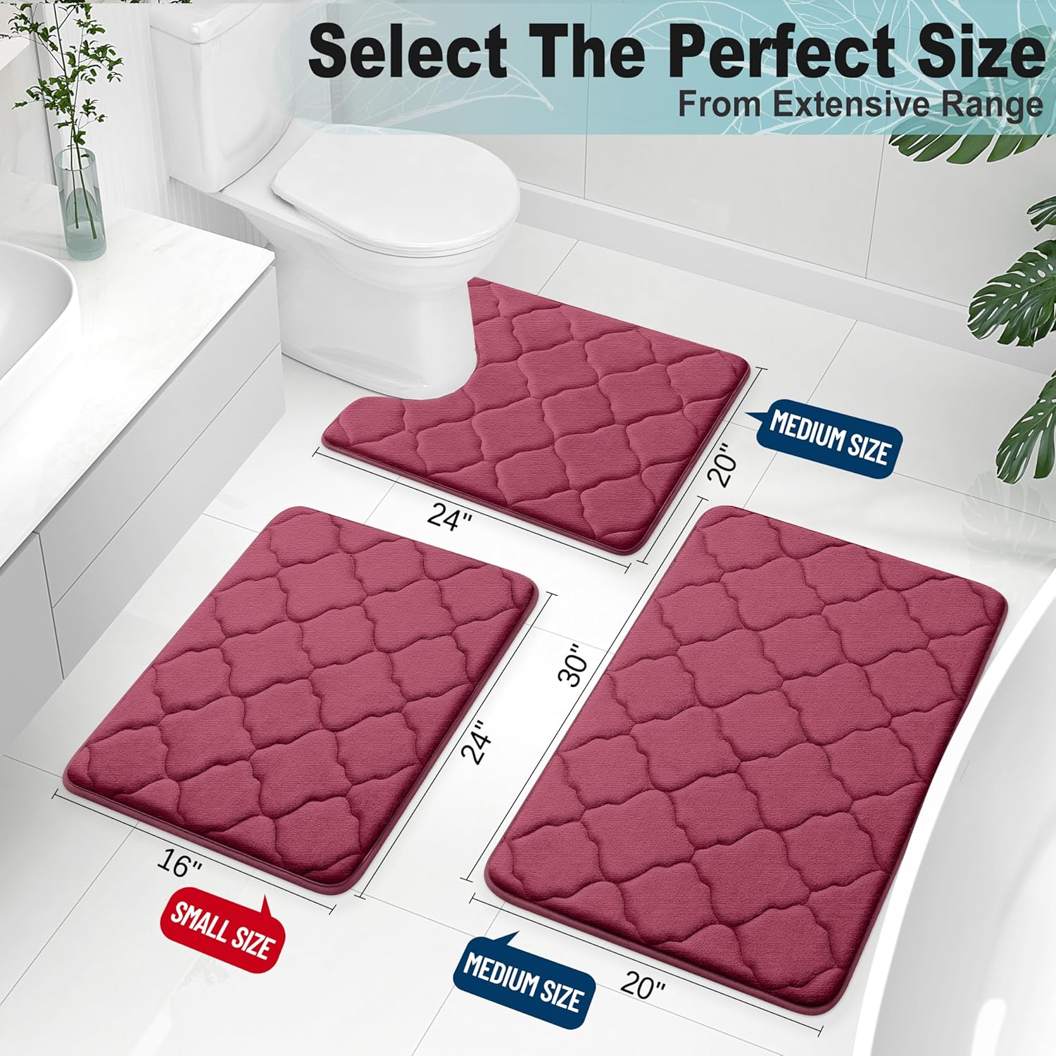 OLANLY Memory Foam Bath Mat Rug 24x16, Ultra Soft and Absorbent Bathroom Rugs, Non-Slip, Comfortable, Machine Washable Bath Carpet for Bathroom Floor, Tub, Shower and Home Decor Accessories, Burgundy - Image 2