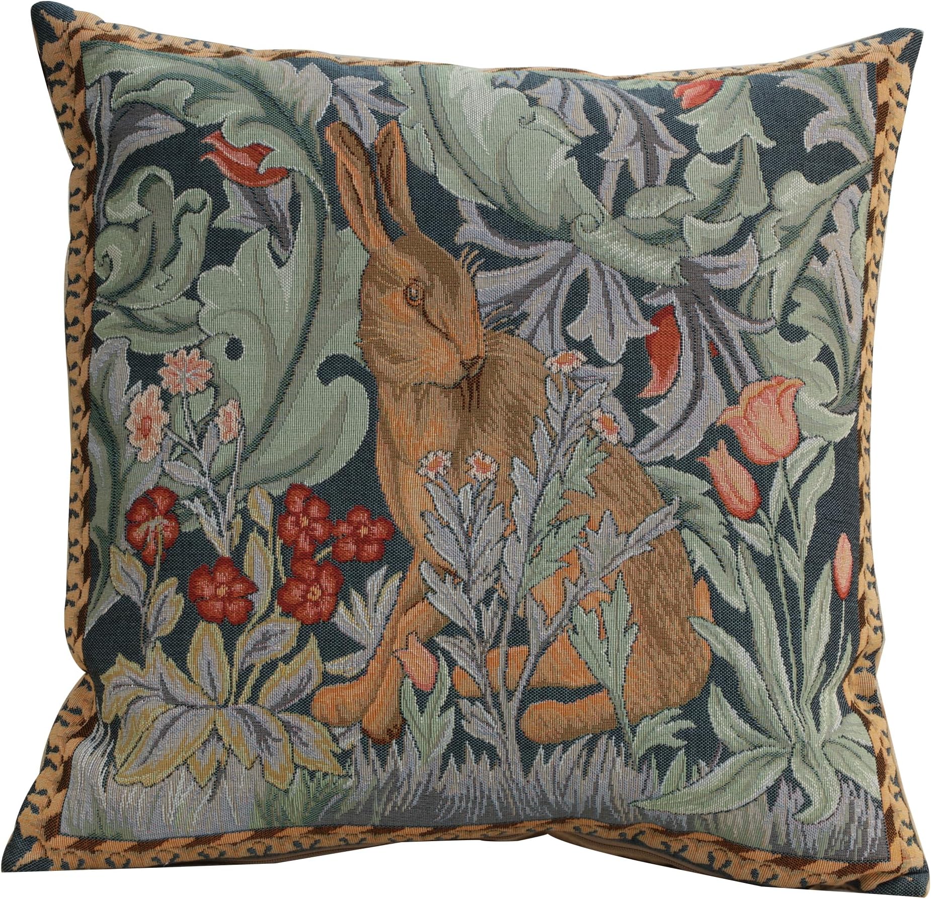 Charlotte Home Furnishings Medieval Tapestry Pillow Covers 19X19 in, Rabbit Facing Left Decorative Pillow Cover, Square Cushion Cases for Cozy Decor, Soft European Cotton Jacquard Woven