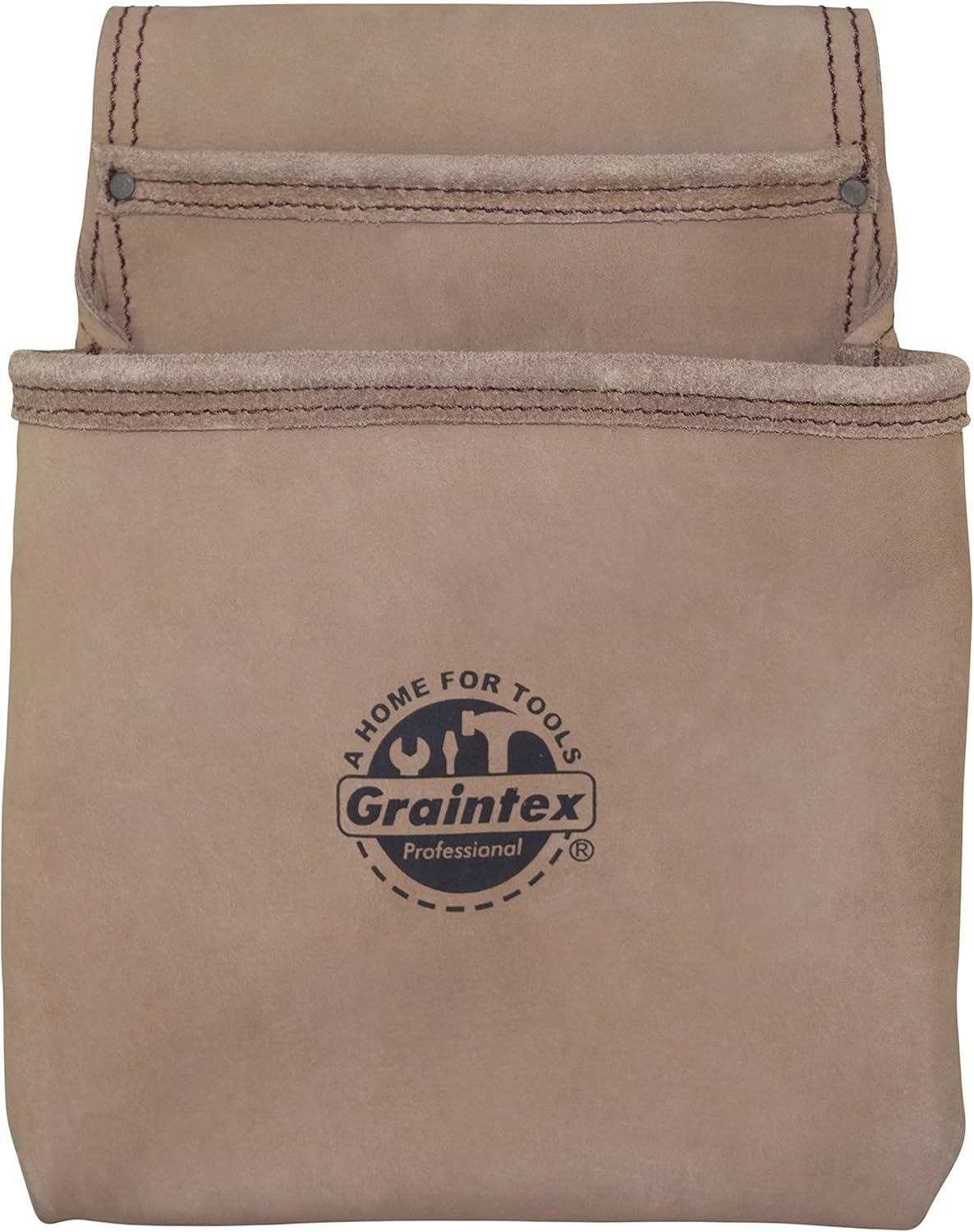 Graintex ST2008 2 Pocket Nail & Tool Pouch Natural Top Grain Leather for Framers, Constructors, Electricians, Plumbers, Handyman