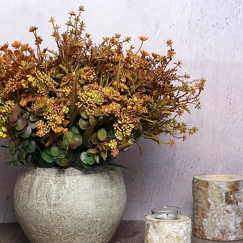 Miniatura 7 de YIBUKIY 6 paquetes de flores artificiales de otoño para mamás, plantas de otoño sintéticas que no se decoloran, vegetación falsa para interiores y