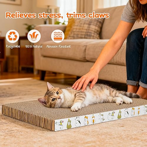 Miniatura 7 de PatiencET Rascador para gatos, 4 piezas, almohadilla reversible para rascar, diseño de textura, raspador duradero