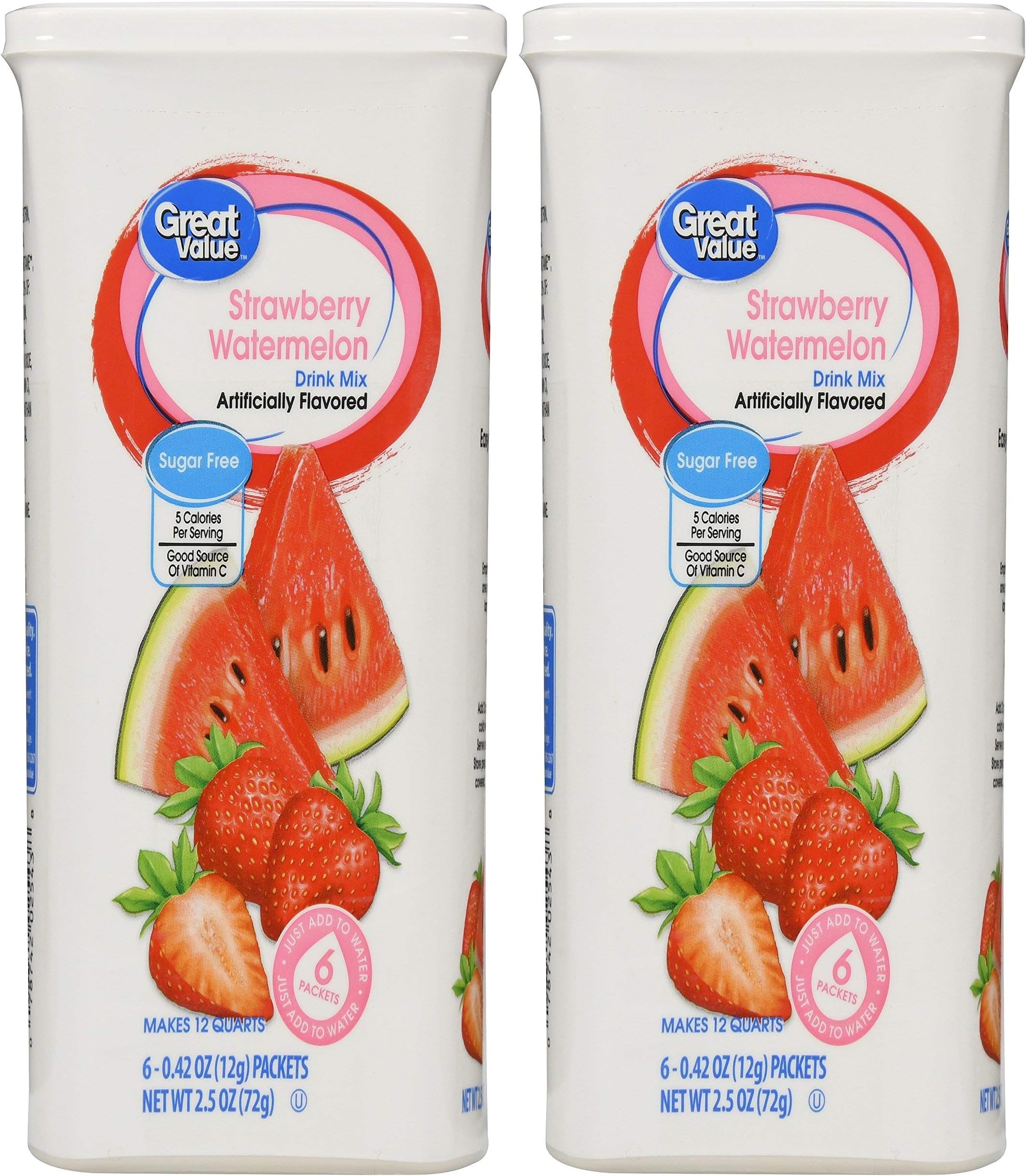 Great Value Strawberry Watermelon Drink Mix, 6 Count, 2.5 Oz (Pack of 2) (2 Pack), Set of 2