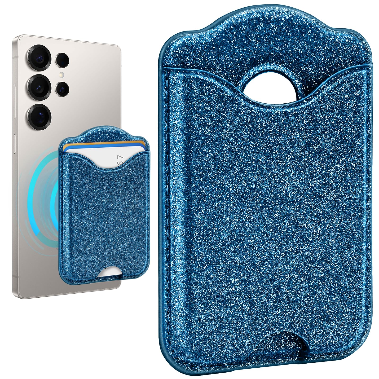 Fjcdslwx Compatible with Magsafe Wallet Magnetic Card Holder -Glitter Blue Phone Wallet for Galaxy S25 Series,iPhone 17/16/15/14/13 Series for Women Teen Girls for Apple Mag RFID Magnet,Fit 3 Cards-image-12