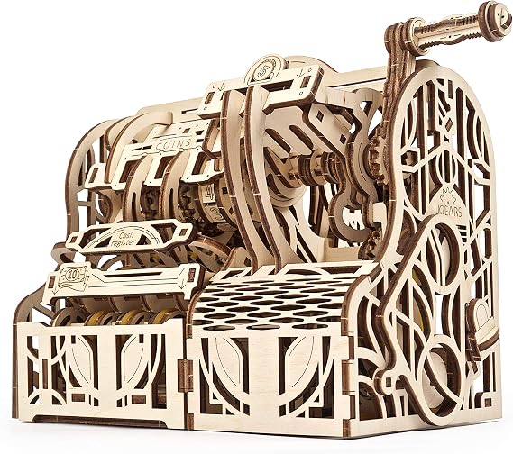 UGEARS 3D Puzzles Wooden Box - DIY Cash Register with Money Box - Exclusive Wooden Model Kits for Adults to Build - Vintage Wooden Mechanical Models - Self Assembly Woodcraft Construction Kits
