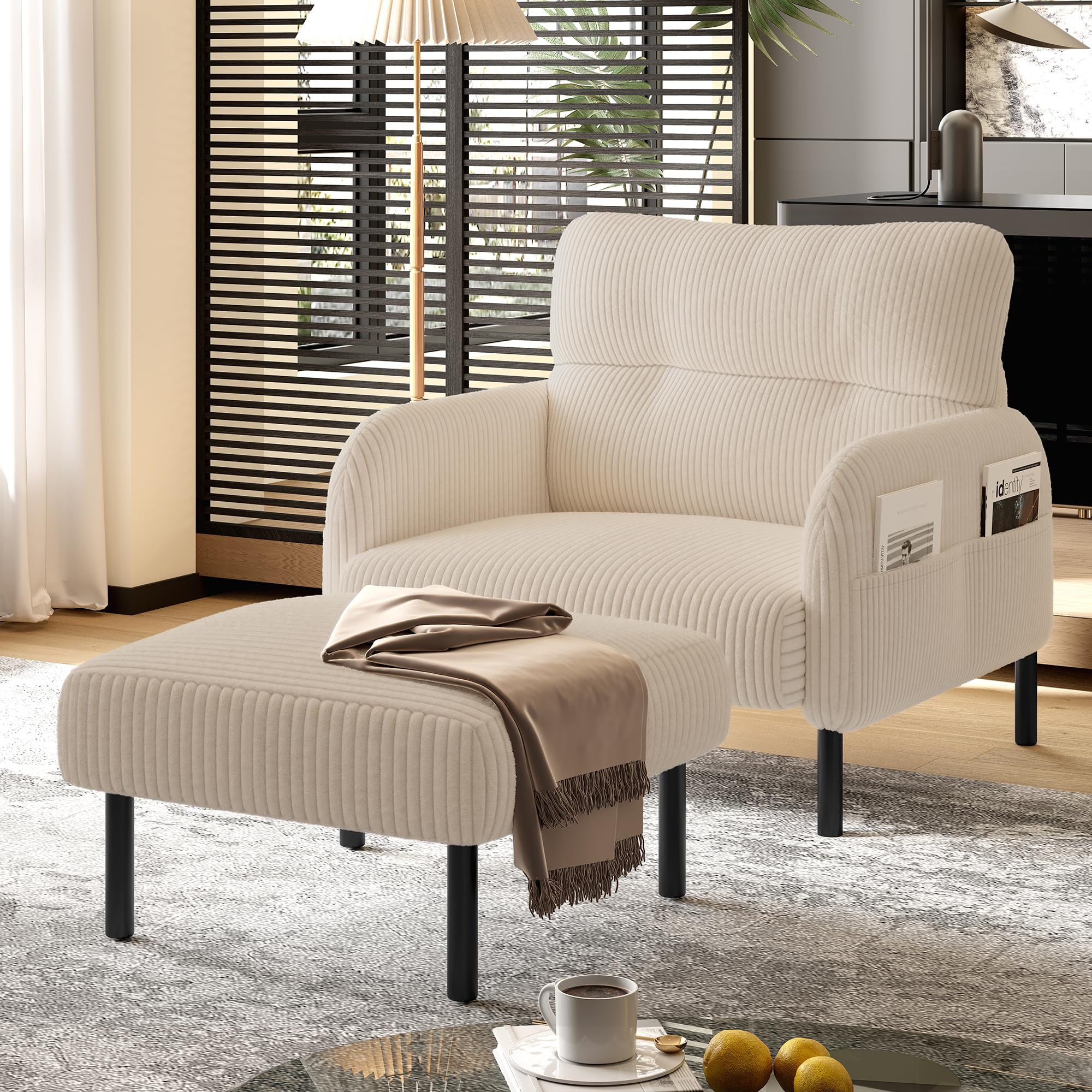 SACOOL Tela de terciopelo, cómoda profundidad del asiento, reposabrazos con bolsillos laterales en ambos lados, estructura sólida, adecuado para diferentes escenas, salón, dormitorio y estudio