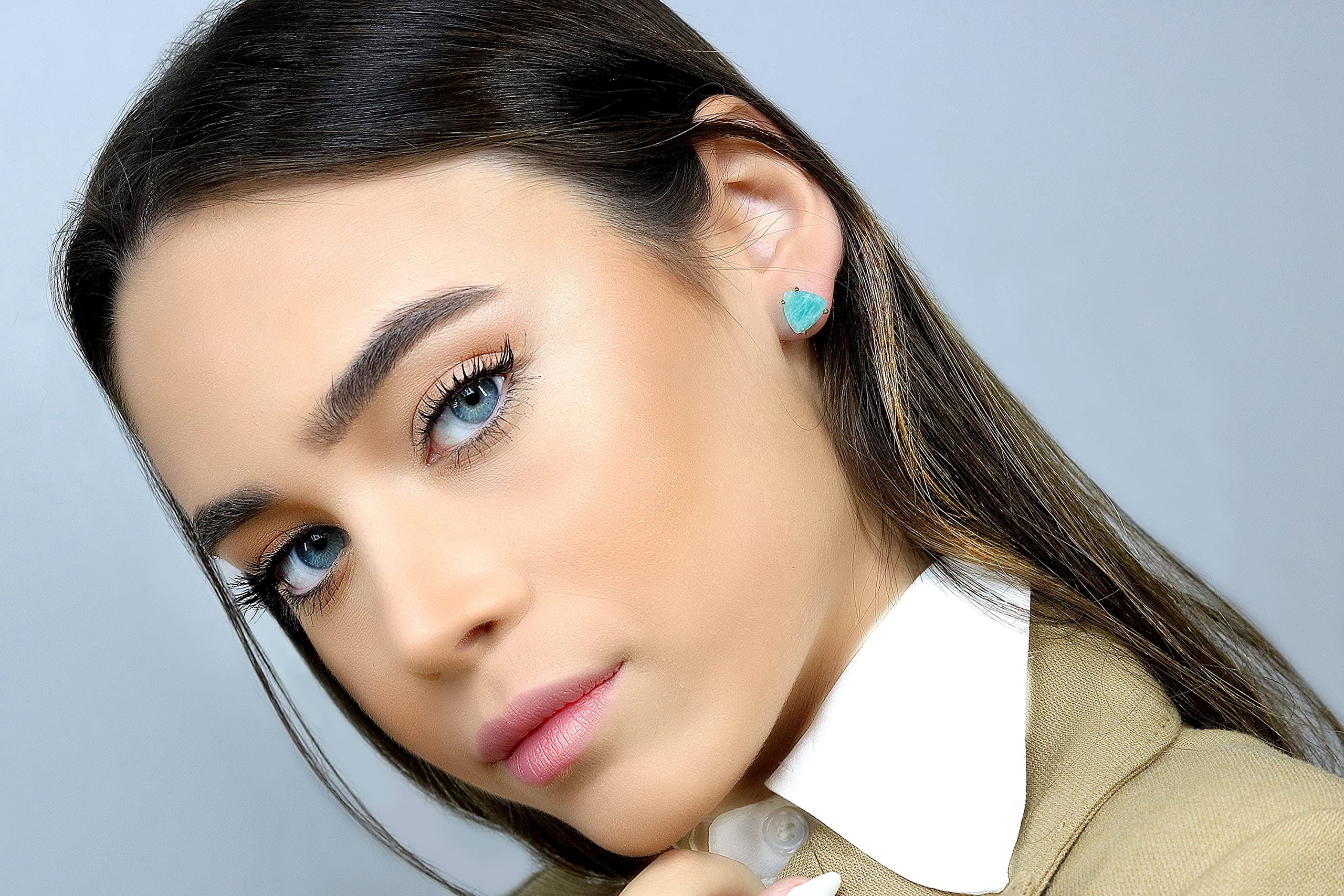 Orecchini di Amazzonite Blu - Orecchini Casuale per le Donne Tutti i Giorni - Gemma Naturale Orecchini Post, Orecchini di Cristallo, Orecchini Gioielli Moda - Materiale Personalizzabile