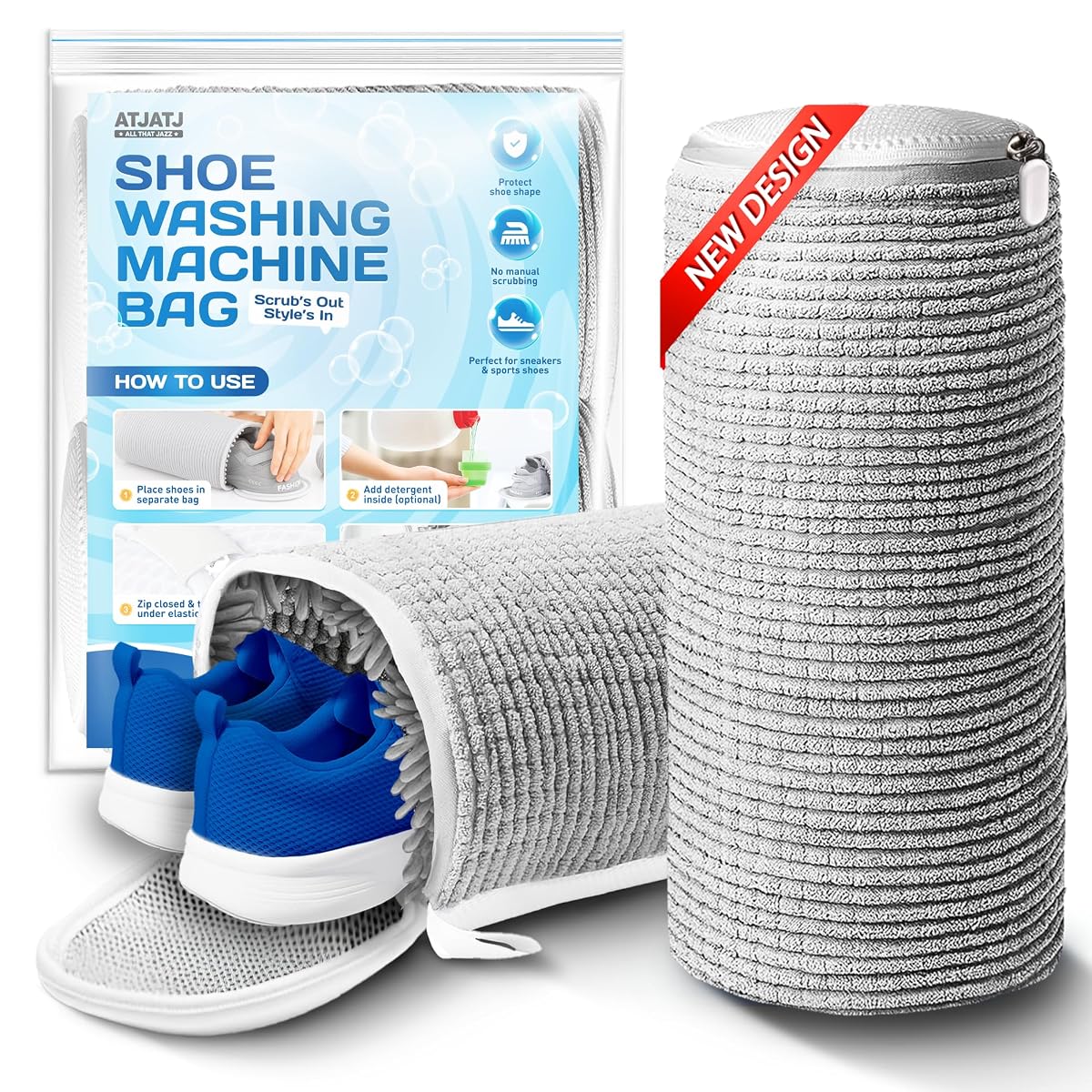 2-Pack Shoe Washing Machine Bag, 360° Deep Shoe Laundry Bag for Washer And