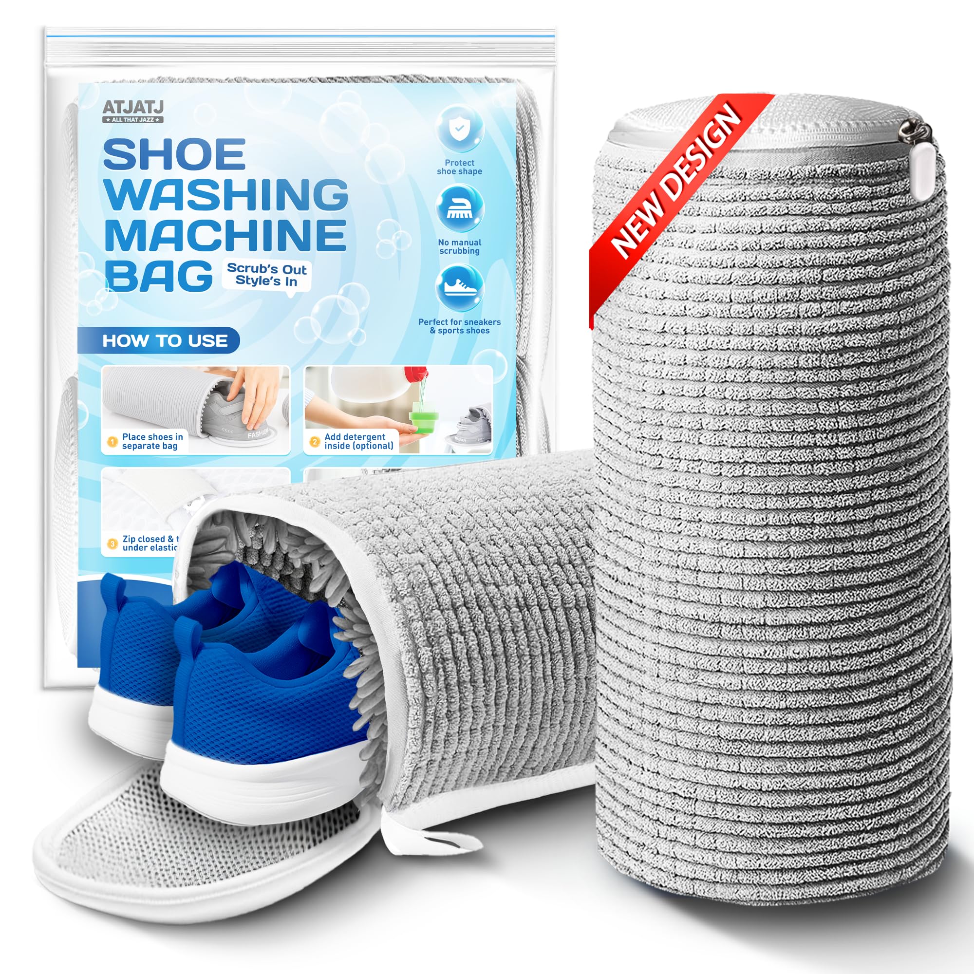 2-Pack Shoe Washing Machine Bag, 360° Deep Shoe Laundry Bag for Washer And Dryer, Reusable Mesh Shoe Bag with Secure Zipper, Easy Clean Shoe Bag for Sneakers, Tennis Shoes & Gym Trainers