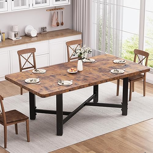Miniatura 4 de Mesa de comedor extensible de 62 pulgadas, mesa de comedor industrial para 4-6 personas, mesa de comedor rectangular larga de madera expandible con