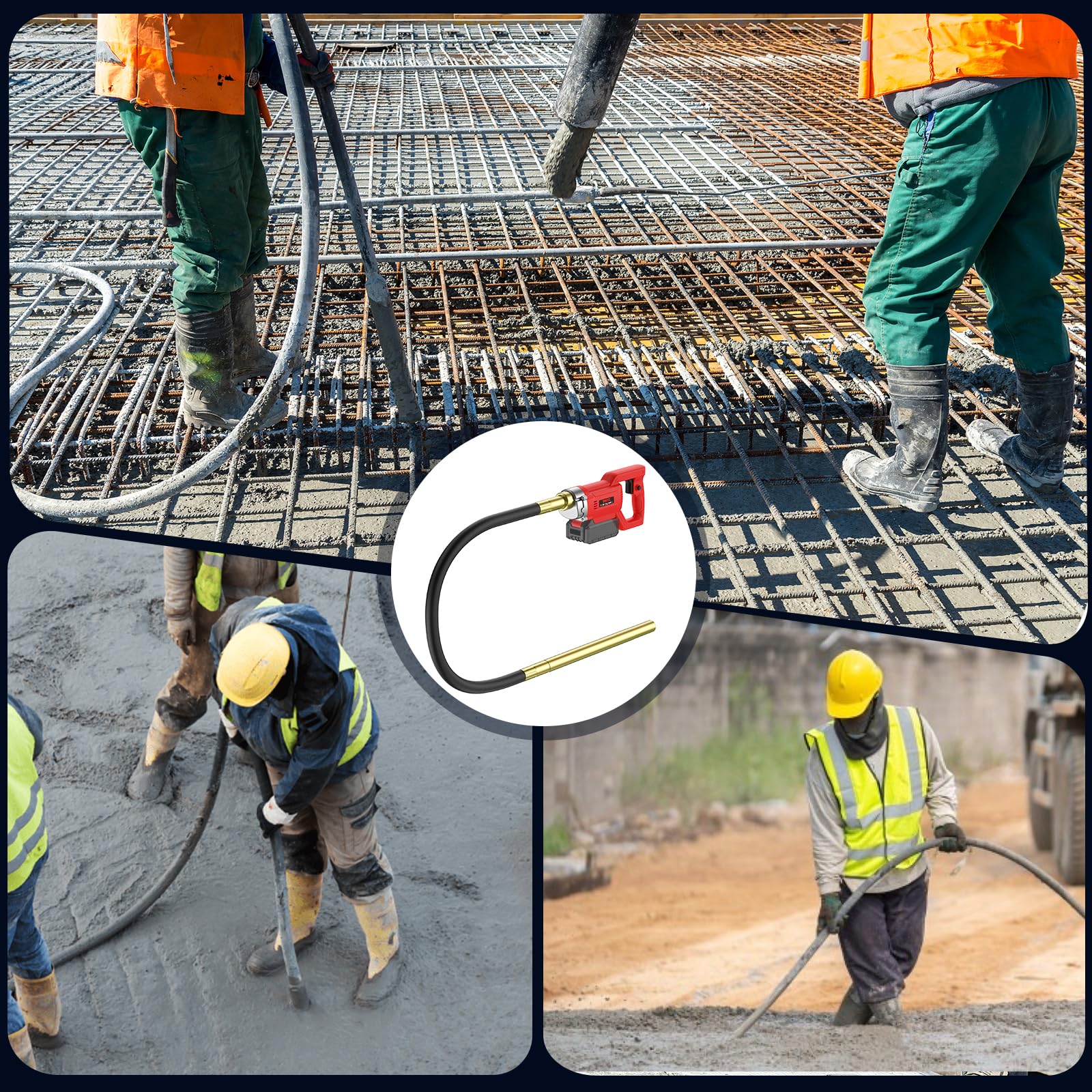 IMAYCC 21V Vibratore per Calcestruzzo Senza Cavo, Senza Spazzole Vibratore da Costruzione Elettrico 3980giri/min, Lunghezza asta Vibrante 1.5M, per Strade Tunnel Ponti (Senza Batterie）