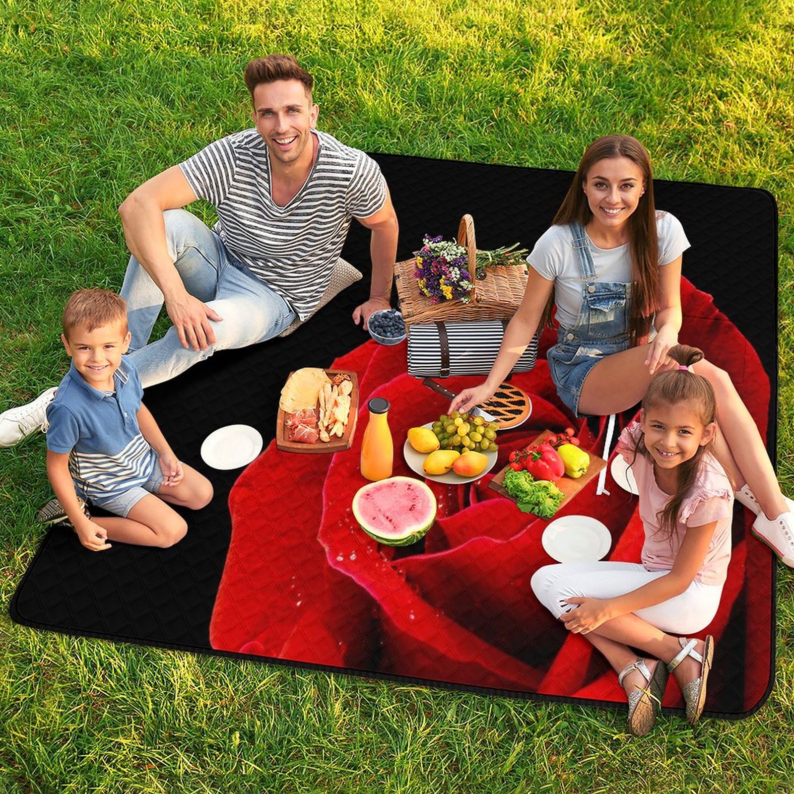 Couverture de pique-nique à motif floral rose avec sangle de transport, tapis de sable pliable et imperméable pour camping, été, plage, tapis de 200 x 200 cm