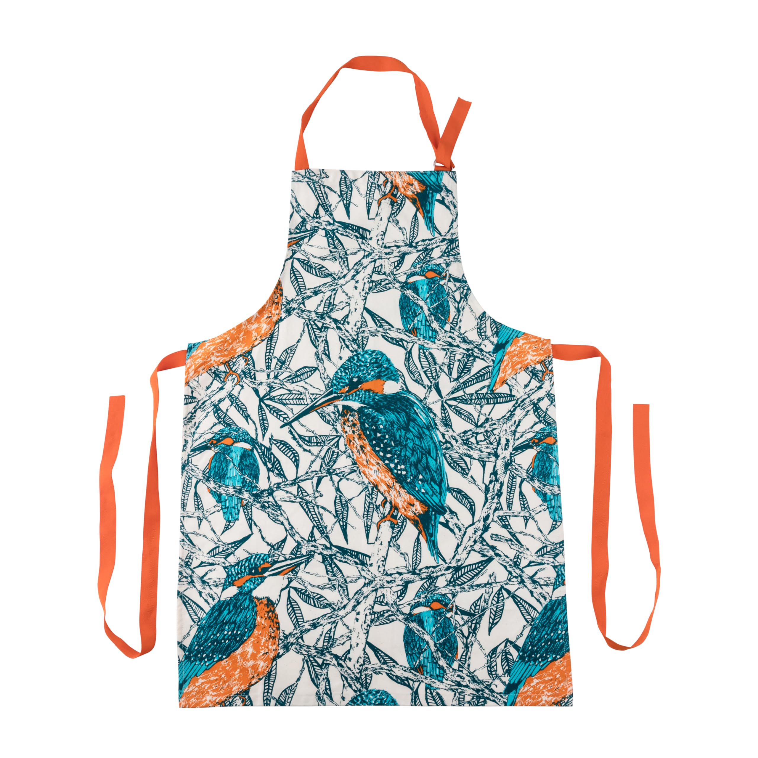 Unbleached Cotton Apron in Kingfisher design, 60 x 85cm, Handmade in UK — image 1
