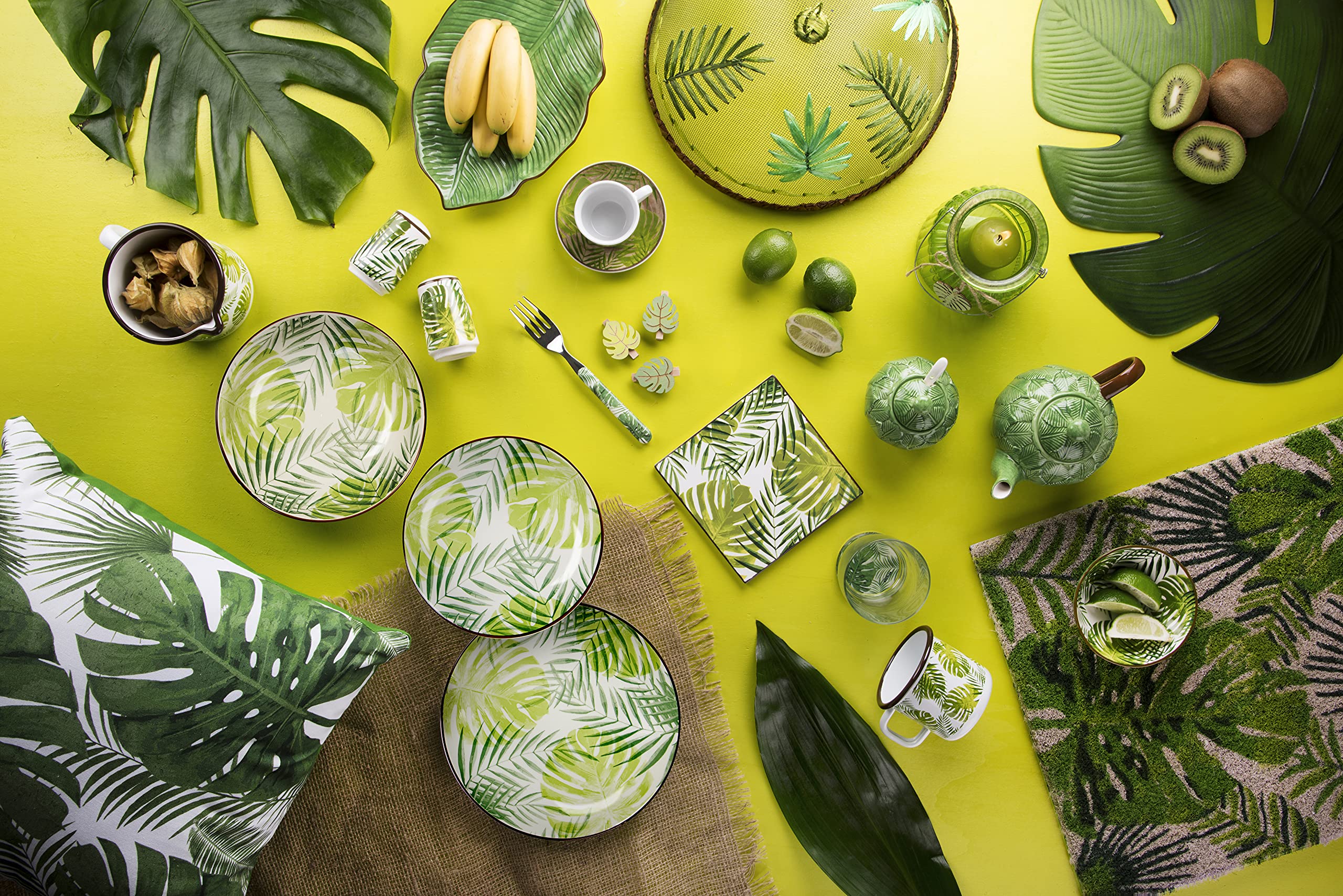 Excelsa Panama - Servicio de platos de 18 piezas, gres, decoración Foliage