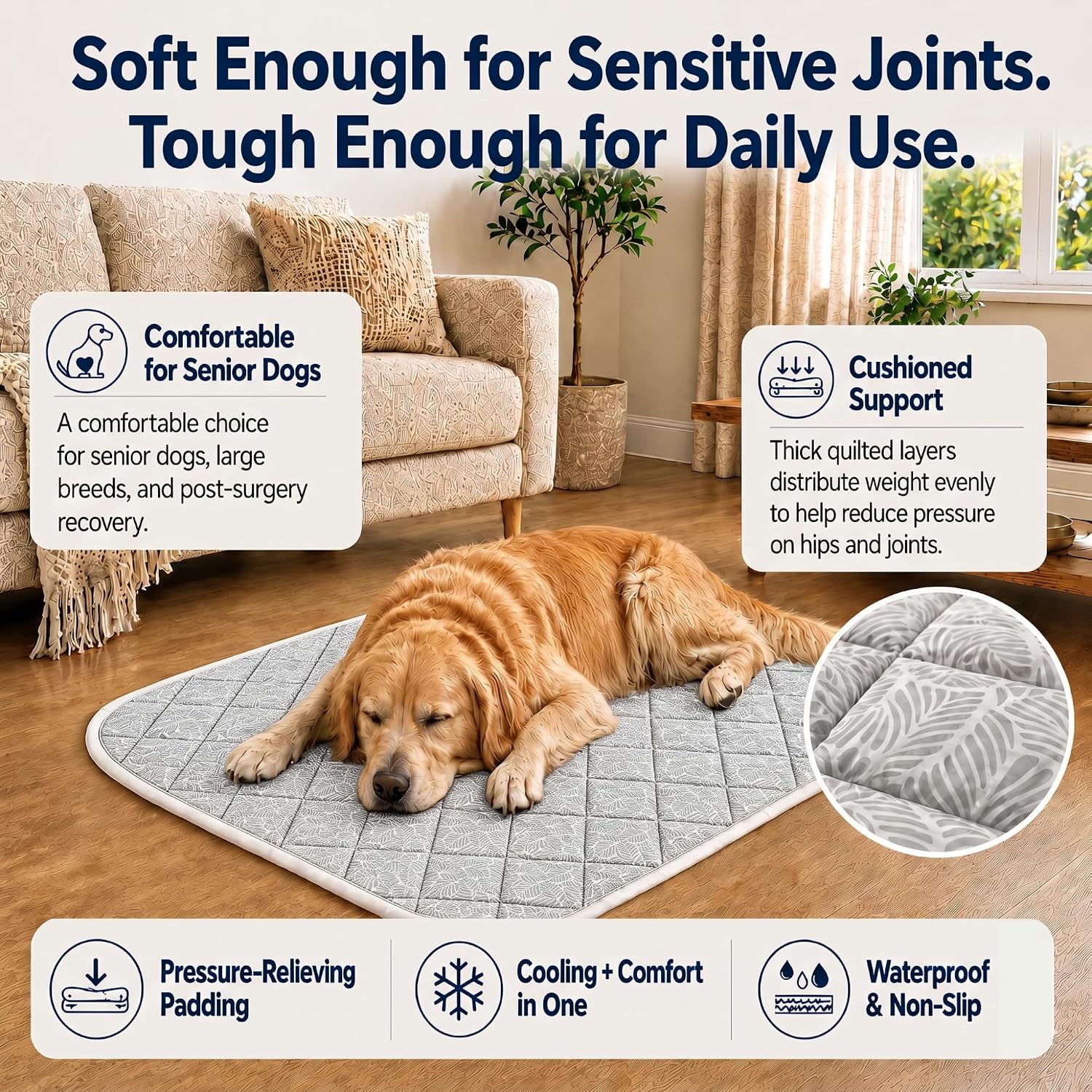 Dog Cooling Mat XL 44"x32" – Color-Changing Q-Max>0.5 Cooling Pad for Large Dogs – Machine Washable Waterproof Non-Slip Indoor & Outdoor Use – No Gel No Water No Electricity