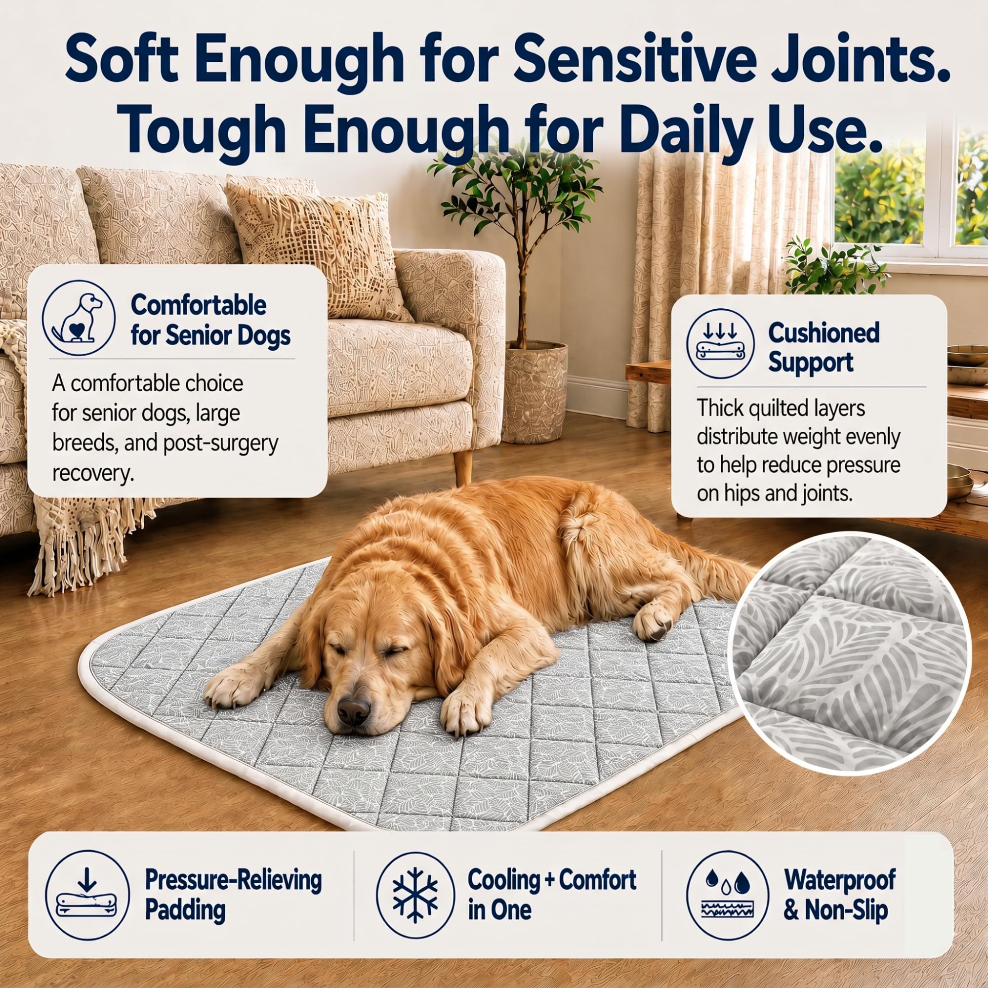 Tapis de refroidissement pour chien XL 111,8 x 81,3 cm – Changement de couleur Q-Max > 0,5 – Tapis rafraîchissant pour grands chiens – Lavable en machine, imperméable, antidérapant