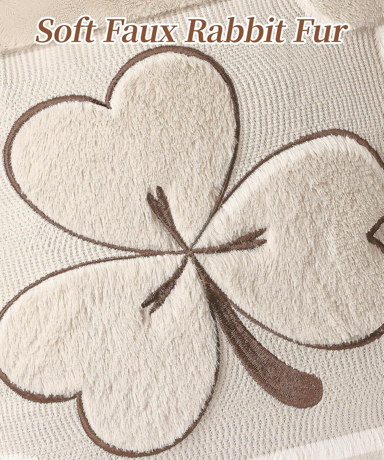 St. Patrick’s Day Pillow Covers Set of 2 Faux Rabbit Fur Velvet Throw Pillow Covers Shamrock Decorative Retro Home Decor for Couch Sofa Living Room Bedroom (Beige Shamrocks, 18×18)