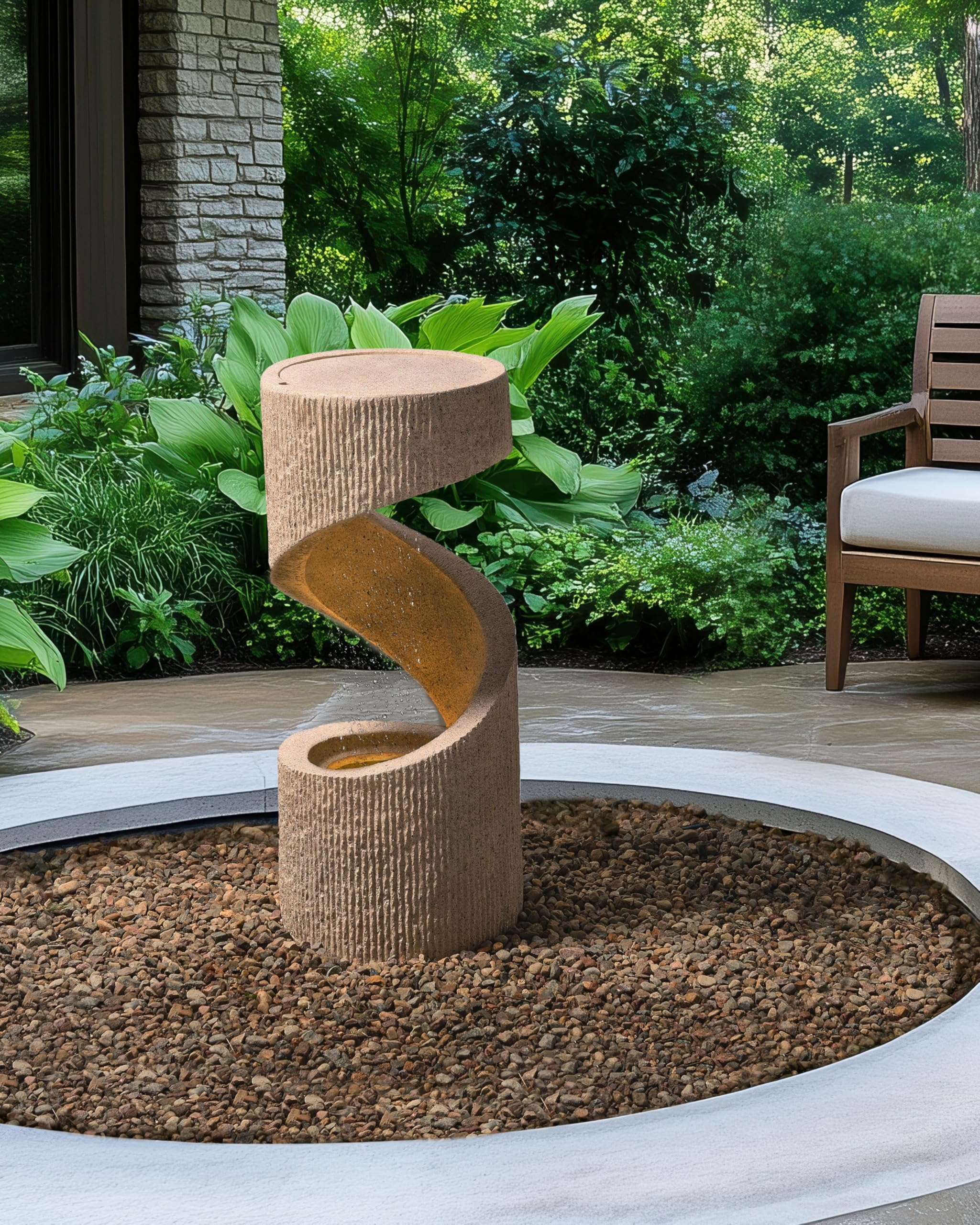 Fuente de Agua para jardín Exterior Cascada con luz LED con Enchufe Resina Beige Winx