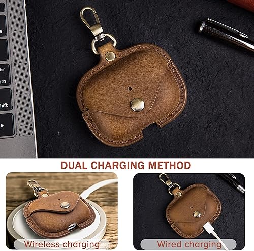 Miniatura 5 de Funda de carga para Apple Airpods Pro 3 (2025). Hecha a mano totalmente hecha a mano, de piel de vaca de caballo loco vintage, funda protectora