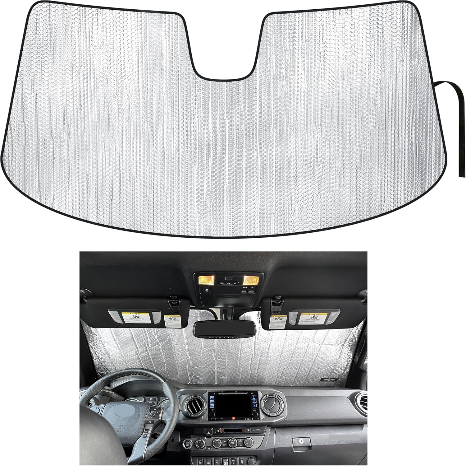YelloPro Custom Fit Reflective Windshield Sunshade for 2016 2017 2018 2019 2020 2021 2022 2023 Toyota Tacoma, TRD Off-Road, SR, SR5, TRD Sport, TRD Pro, Limited 2Dr 4Dr Pickup, UV Reflector
