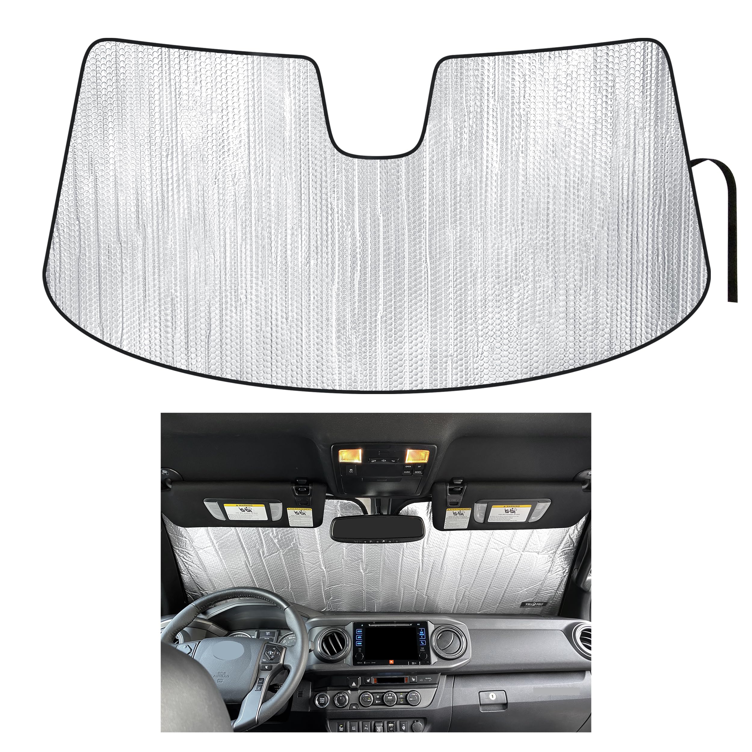 YelloPro Custom Fit Reflective Windshield Sunshade for 2016 2017 2018 2019 2020 2021 2022 2023 Toyota Tacoma, TRD Off-Road, SR, SR5, TRD Sport, TRD Pro, Limited 2Dr 4Dr Pickup, UV Reflector