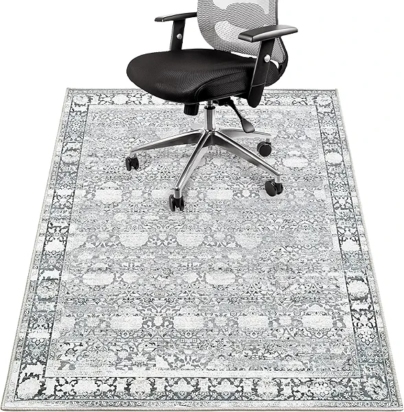 GRANNY SAYS Office Chair Mat for Hardwood Floor & Tile Floor, Rolling Computer Chair Under Desk Mat, Machine Washable Area Rug for Office, Low Pile Anti Slip Desk Chair Mat, Grey 36x48 Offices Rug