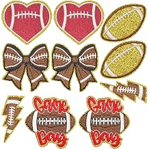 Football Iron On Patches, 10Pcs Game Day Embroidered Glitter Patches, Sew On Appliques with Bow, Heart, Lightning for Jackets, Jeans, Backpacks, Sports DIY