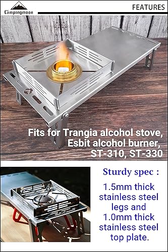 Miniatura 3 de CAMPINGMOON - Mesa de campamento individual pequeña para proteger el calor, de acero inoxidable, ligera, compacta, con bolsa de almacenamiento para