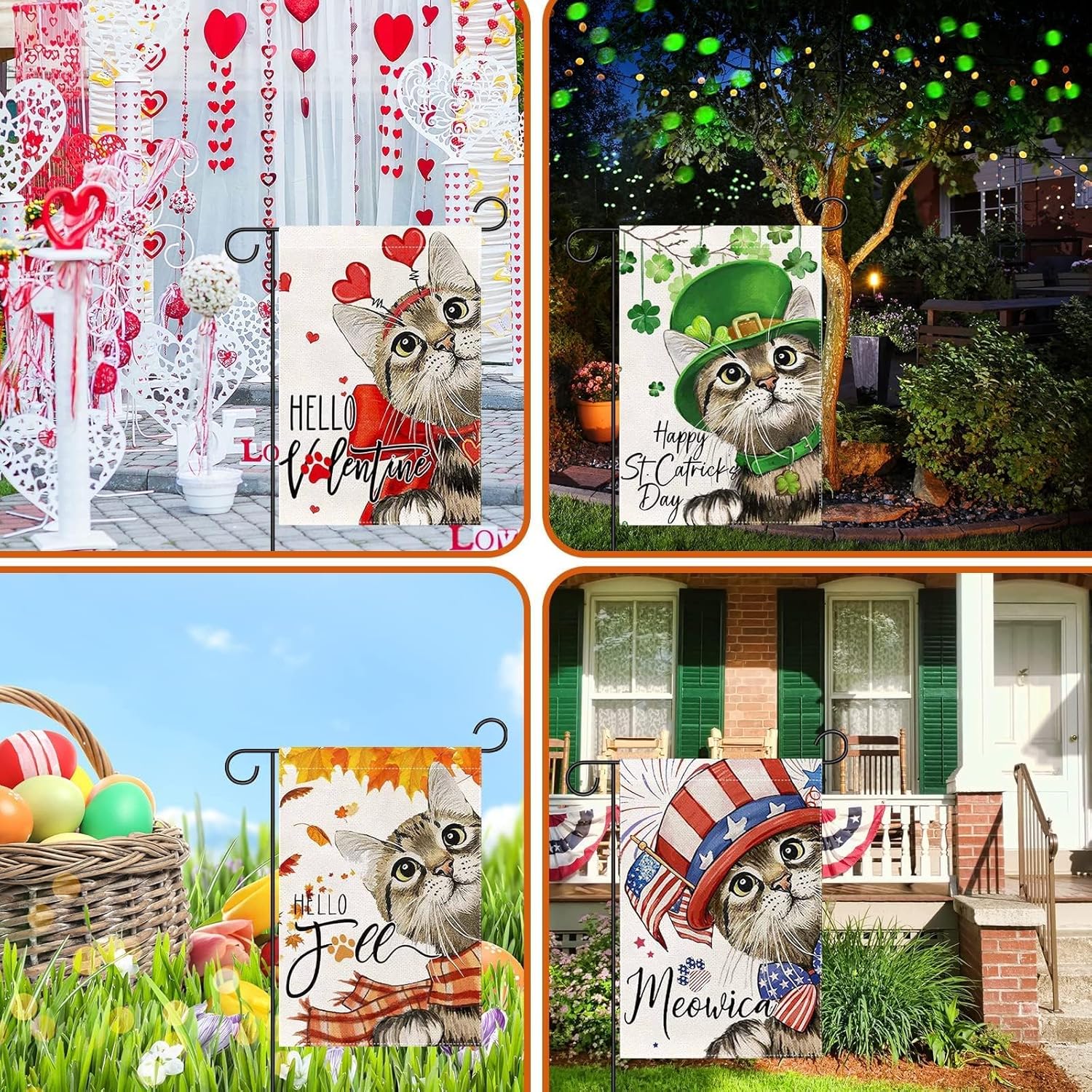 Seasonal cat Garden Flags Set of 12 Double Sided 12x18 Inch Yard Flags,small garden flags for outside,Spring Fall Christmas Seasonal Flags for Outdoor Decorations,Holiday Garden Flags for All Seasons