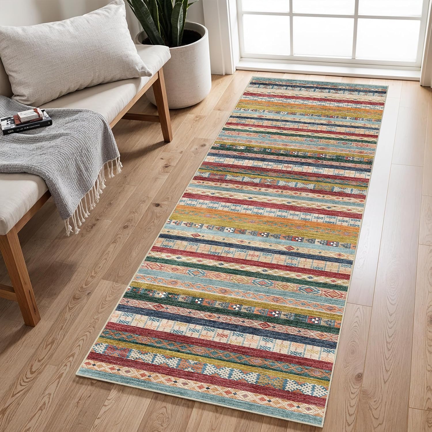 Runner Rug Non Slip Hallway: 2x6 Washable Kitchen Runner Rugs for High Traffic Areas Modern Durable Long Hall Carpet with TPE Backing Easy Clean Bedroom Floor Mat Soft Indoor Entryway Rug RedBlue Redblue 2x6