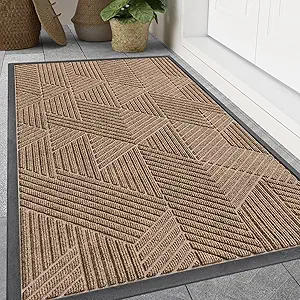 Smiry Front Door Mat Outside Entrance, Heavy Duty Sturdy Natural Rubber Doormat, Trap Dirt and Moisture, Easy Clean Low Profile Welcome Floor Mats for Indoor Outdoor Entry, 47x24 Inch, Coffee